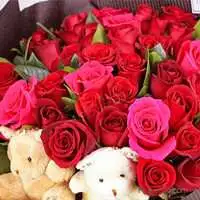 天生一對-紅玫瑰小熊花束-36朵送台北
