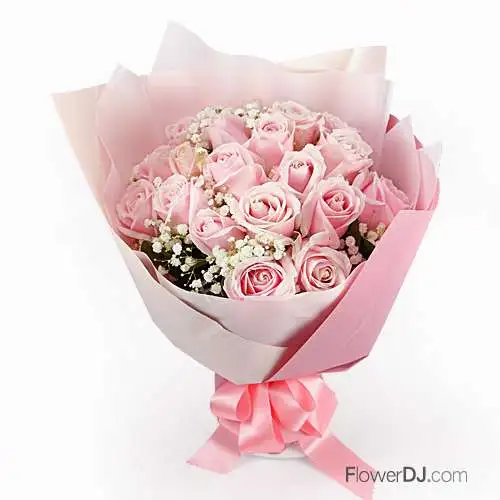 台北送花-粉色浪漫20朵玫瑰花束-加贈閃耀燈串
