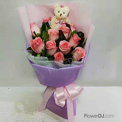 愛情魔力11朵小熊玫瑰花束