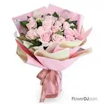 情人節推薦粉玫瑰花束-送愛心發光燈飾