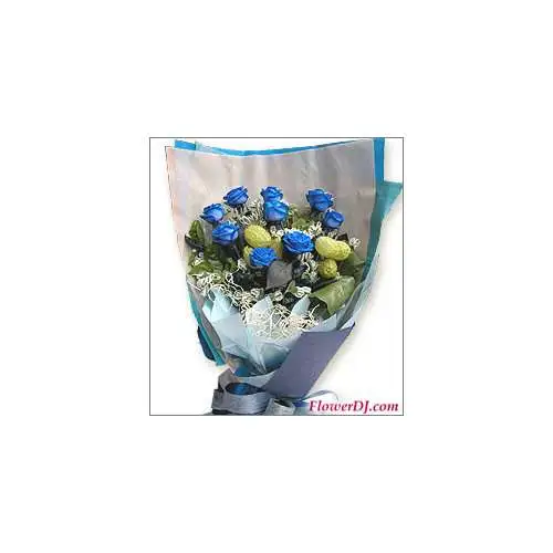 藍色幻光-進口藍玫瑰花束9朵
