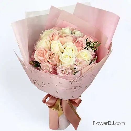 粉彩旖旎-16朵混色玫瑰花束-專人送