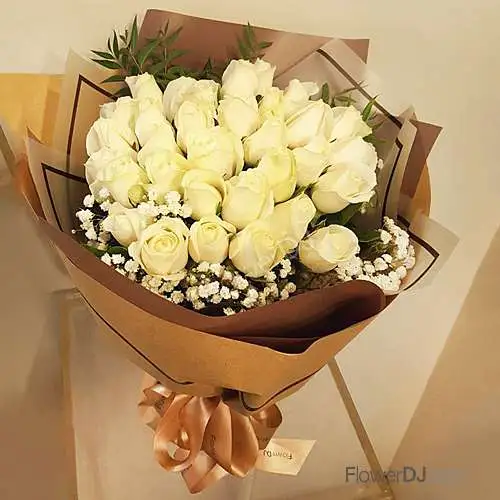 玥月-33朵白玫瑰花束