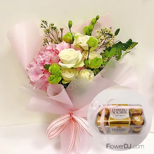 白玫瑰花束送金莎巧克力送台北