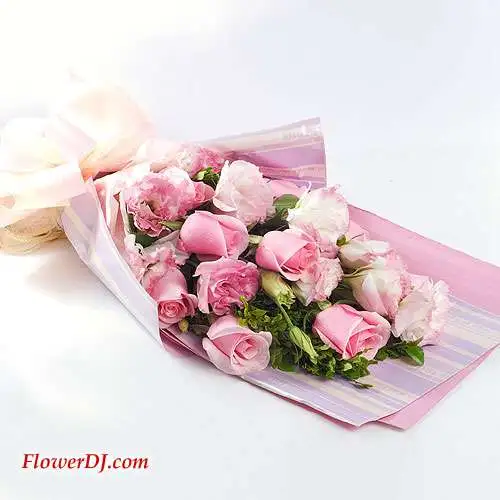 粉紅愛戀9朵玫瑰花束