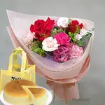 進口康乃馨玫瑰花束  送原味米的雲朵蛋糕送台北
