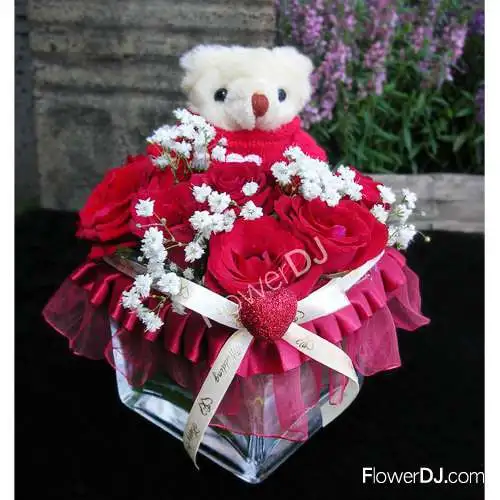 華麗熊愛妳-玫瑰精緻瓶花