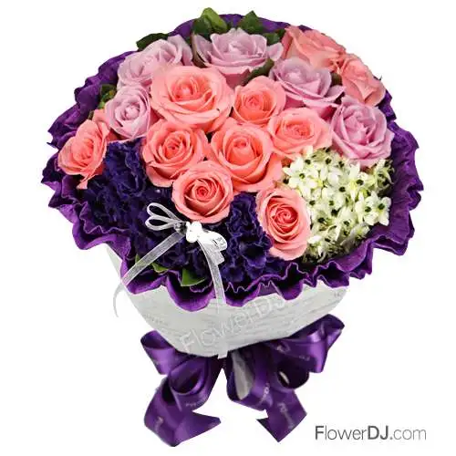 粉紫嫣然-混色玫瑰花束