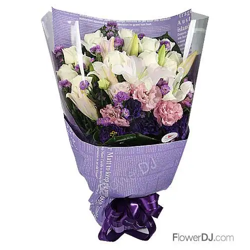 紫色迷離-白玫百合花束