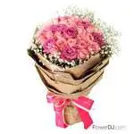 甜心粉紅-33朵混色玫瑰花束-送4吋吊飾鑽飾熊一對