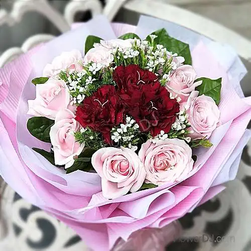 康乃馨玫瑰花束宅配-同心圓-母親節 禮物