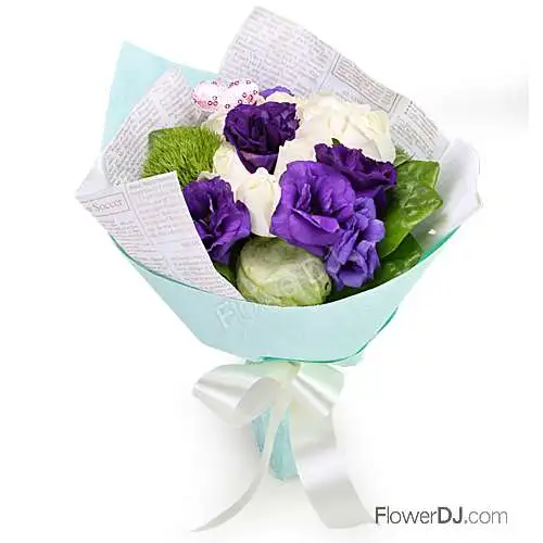 紫愛-8朵白玫瑰花束