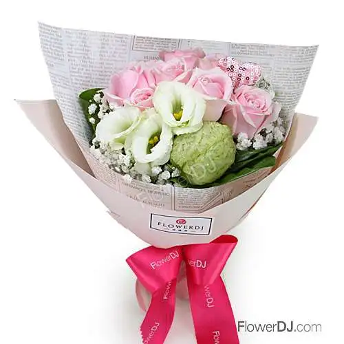 浪漫知心-8朵粉玫瑰花束