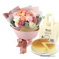 好馨情-康乃馨玫瑰花束 送原味米的雲朵蛋糕