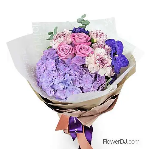 紫愛獻-康乃馨繡球花束送台北-母親節 禮物