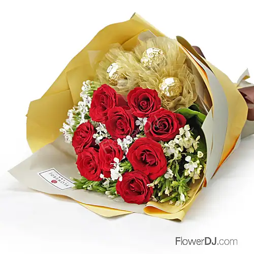 金莎巧克力玫瑰花束 情人節送花-加贈閃耀燈串