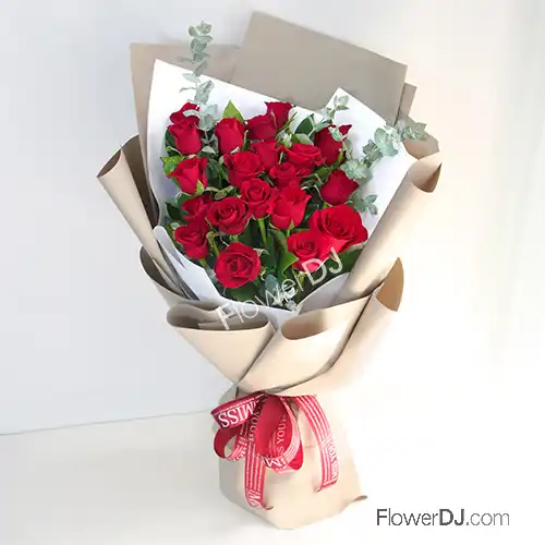 長型紅玫瑰花束20朵 宅配花束
